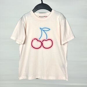 NWOT BONPOINT Cotton Tee Top Short Sleeve Light Peach Color Signature Cherry 10